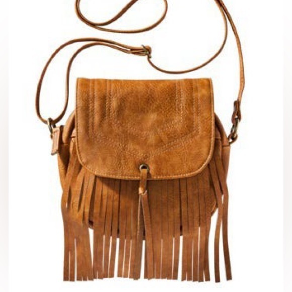 NWOT Mossimo Supply Co. Small Camel Crossbody Purse with Fringe - Picture 2 of 8
